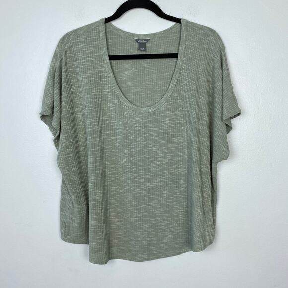 Eddie Bauer Revive Ribbed Scoop-Neck Tee in Sage Curved Hem Green Casual Size XL - Picture 2 of 10